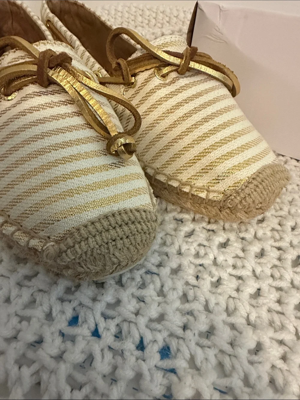 Sperry women’s Gold-Striped White Espadrille Boat Shoes